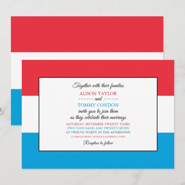 Invitation Drapeau luxembourgeois, Drapeau du Mariage luxembo (Devant / Derrière)
