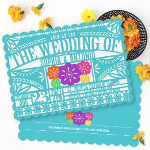 Invitation Drapeau mexicain Fiesta Papel Picado Mariage TURQU