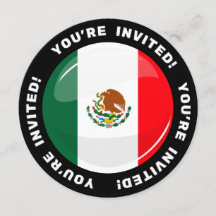 Invitation Drapeau mexicain rond brillant