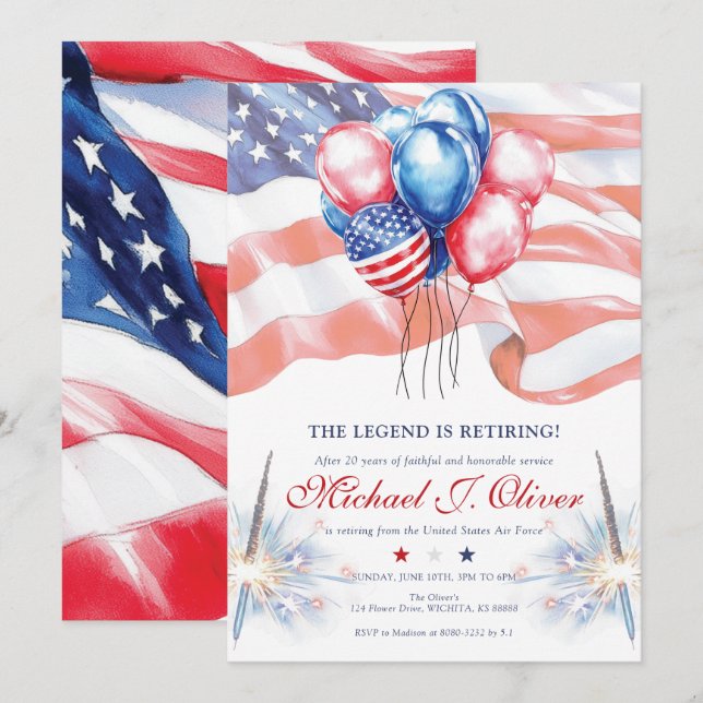 Invitation Drapeau patriotique de retraite militaire américai (Devant / Derrière)