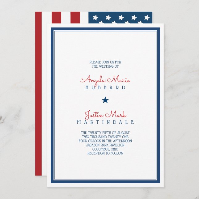 Invitation Drapeau patriotique des États-Unis Mariage 3 (Devant / Derrière)