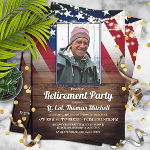 Invitation Drapeau patriotique et photo Fête de retraite mili