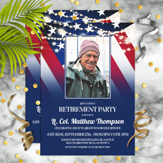 Invitation Drapeau patriotique et photo Parti de retraite mil