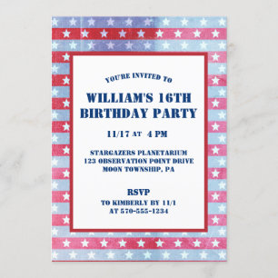 Invitation Drapeau Patriotique Faded Américain Rouge, Bleu Bl