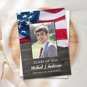 Invitation Drapeau patriotique USA Photo Graduation militaire