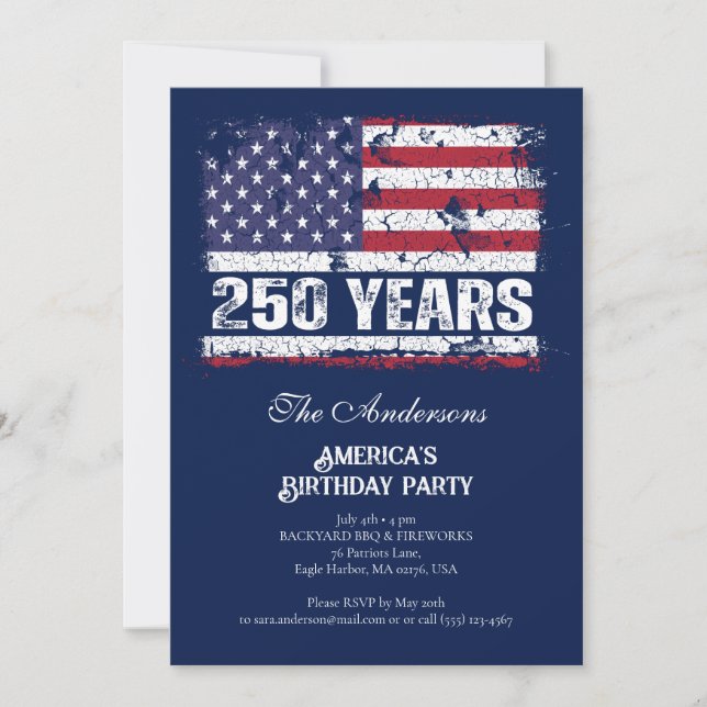 Invitation Drapeau Rétro 250 Ans d'Amérique Anniversaire 250e (Devant)