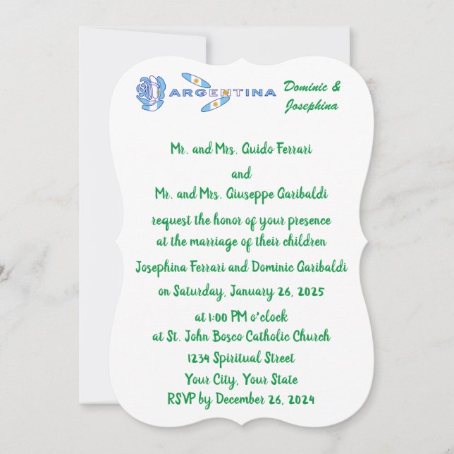 Invitation Drapeau rose argentin personnalisé pour mariage (Devant)