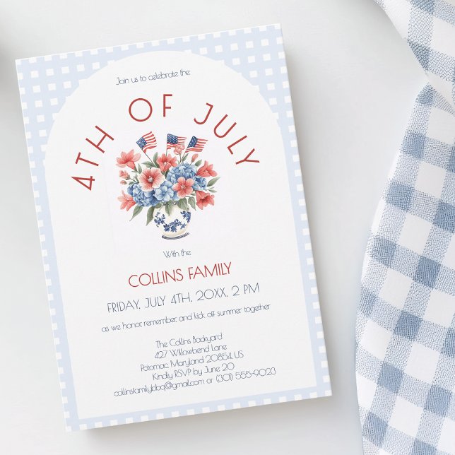 Invitation Drapeau Rouge Blanc et Bleu Fête d'Été du 4 Juille (Red White and Blue Flag 4th of July Summer Party Invitation)