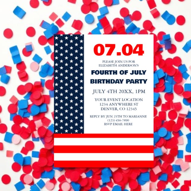 Invitation Drapeau Stars & Stripes Anniversaire 4 juillet (Créateur téléchargé)