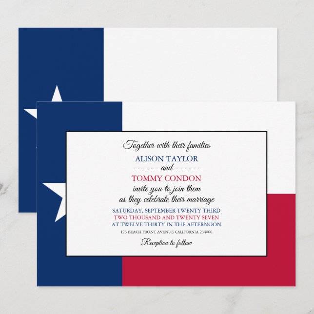 Invitation Drapeau texan, Drapeau du Texas Mariage (Devant / Derrière)