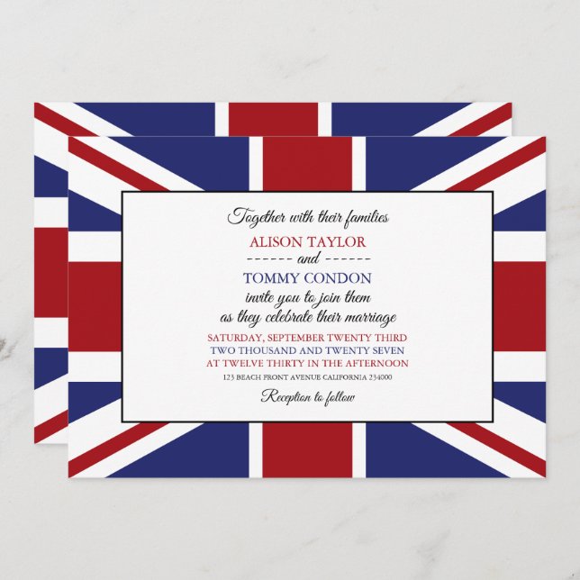 Invitation Drapeau Union Jack Mariage britannique (Devant / Derrière)