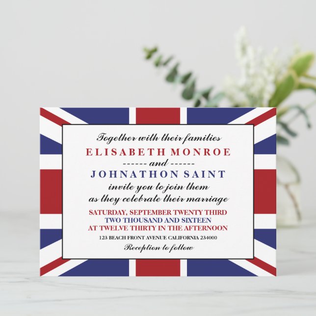 Invitation Drapeau Union Jack Mariage britannique (Debout devant)
