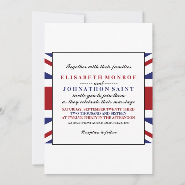 Invitation Drapeau Union Jack Mariage britannique (Devant)