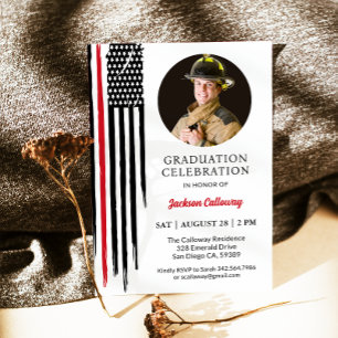 Invitation Drapeau US, Photo Firefighter Graduation Party