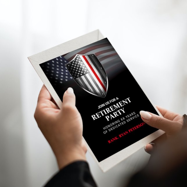 Invitation Drapeau USA | Bouclier mince ligne rouge | Noir (Créateur téléchargé)