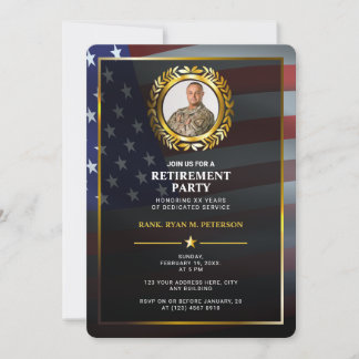 Invitation Drapeau USA | Feuille de Laurier Or | Retraite de