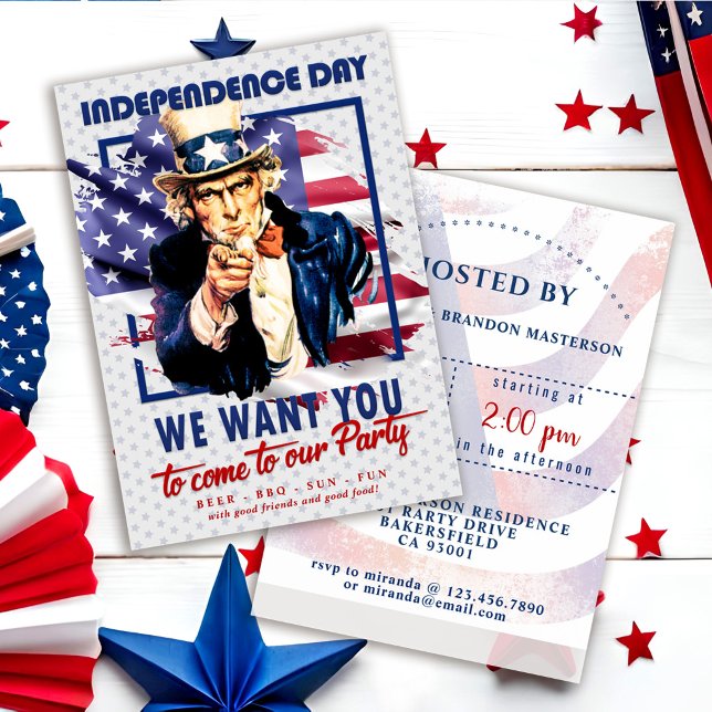 Invitation Drapeau USA Oncle Sam Fête du 4 juillet Fête patri (Créateur téléchargé)