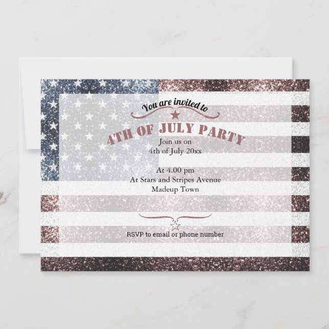 Invitation Drapeau USA Rustique Rouge Blanc Bleu Étincelles 4 (Devant)