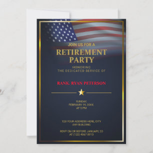 Invitation Drapeau USA   Transparent   Cadre doré   Bleu Luxe