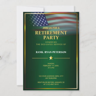 Invitation Drapeau USA | Transparent | Cadre doré | Luxe Vert