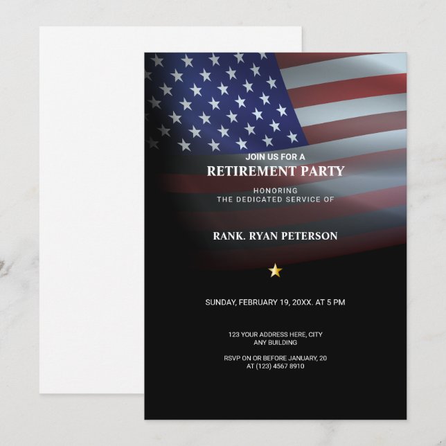 Invitation Drapeau USA | Transparent | Noir (Devant / Derrière)