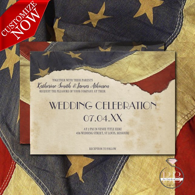 Invitation Drapeau Vintage du Mariage militaire (Créateur téléchargé)