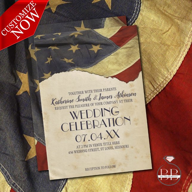 Invitation Drapeau Vintage du Mariage militaire (Créateur téléchargé)