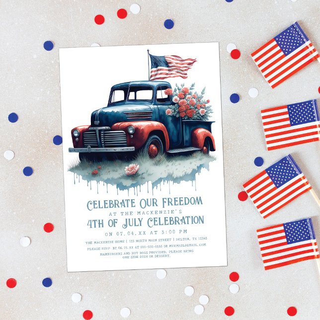 Invitation Drapeau vintage Patriotique 4 juillet (Créateur téléchargé)