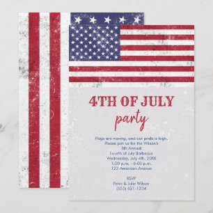 Invitation Drapeau vintage USA Patriotique Américain 4 Juille