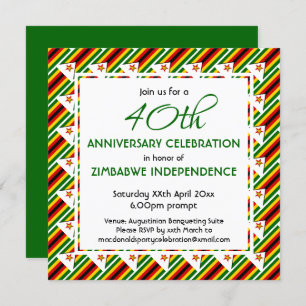 Invitation DRAPEAU ZIMBABWE Personnalisable TOUTE ANNÉE OU ÉV