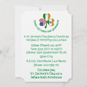 Invitation Drapeaux indien, irlandais et américain Shamrock
