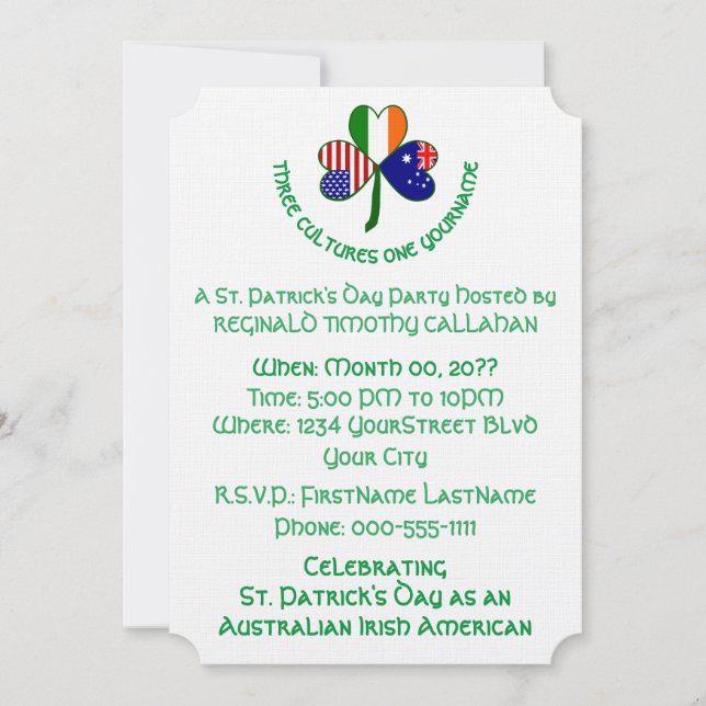 Invitation Drapeaux Irlande Australie États-Unis Shamrock (Devant)