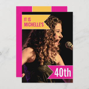 Invitation Drapeaux jaune rose vif photo 40e anniversaire fêt