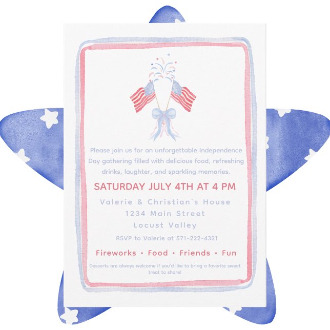 Invitation Drapeaux patriotiques à l'aquarelle et feux d'arti (Créateur téléchargé)
