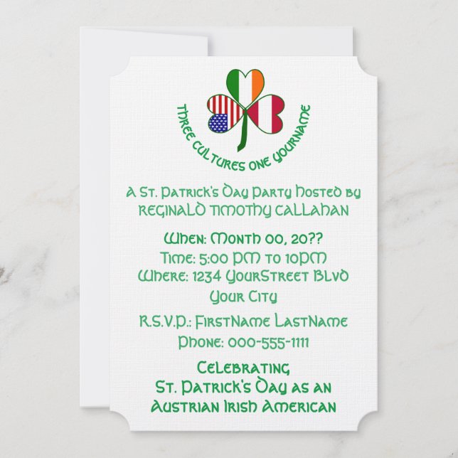 Invitation Drapeaux tricolores autrichien irlandais américain (Devant)