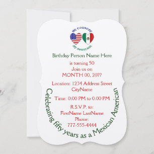 Invitation Drapeaux USA Mexique Cœurs Mon Pays Mon Patrimoine