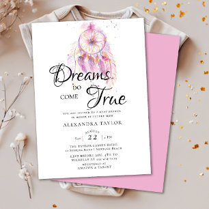 Invitation Dream Catcher Aquarelle rose Baby shower fille