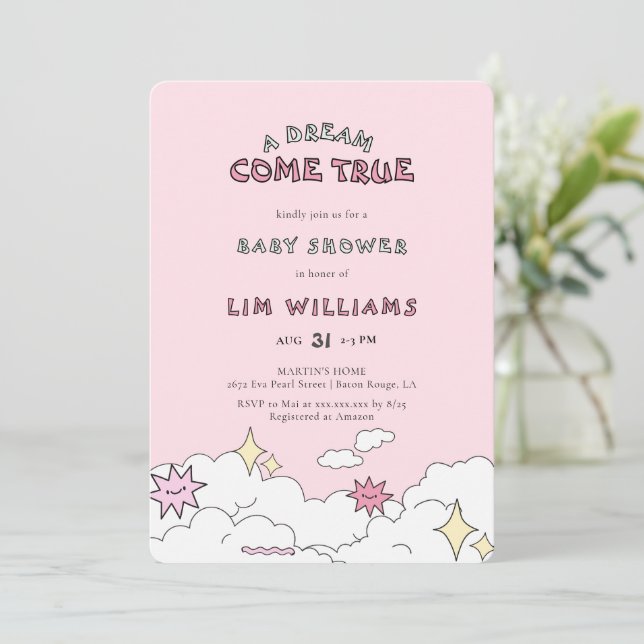 Invitation Dream Come True Cloud Neuf Baby shower (Debout devant)