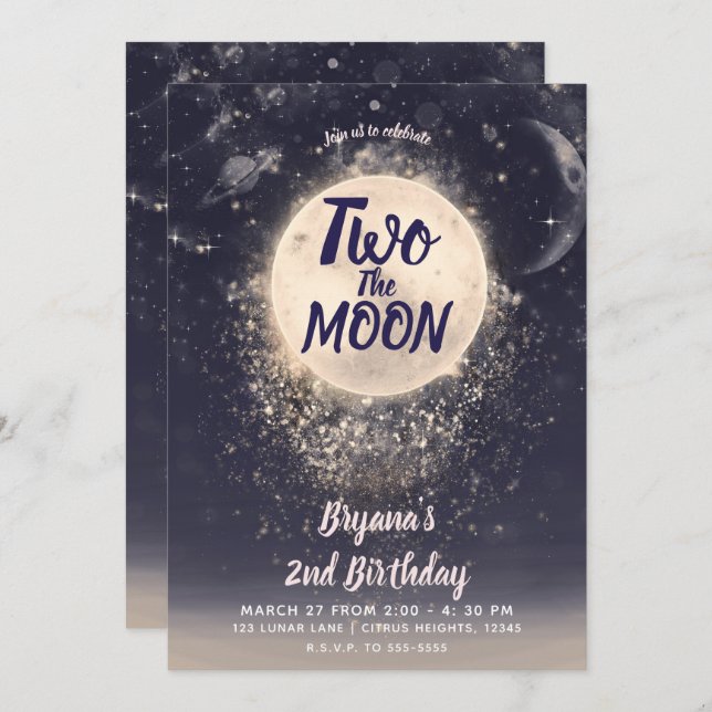 Invitation Dream Moon Magic Cosmic 2e Two the Moon Birthday (Devant / Derrière)
