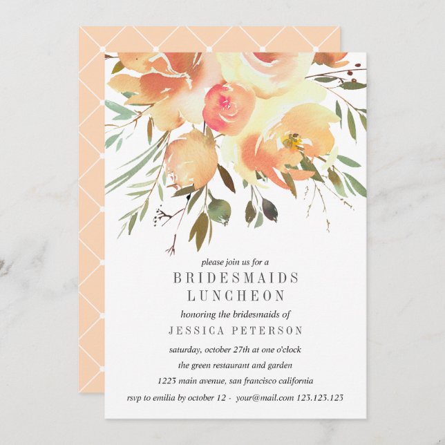 Invitation Dream Peach Flowers Bridesservatrices Mariage de d (Devant / Derrière)