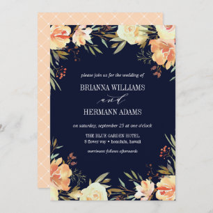 Invitation Dream Peach & Navy Fancy rustique Flowers mariag