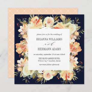 Invitation Dream Peach & Navy Mariage diamant floral de pri