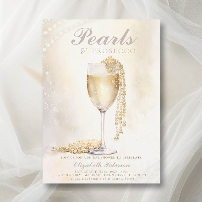 Invitation Dream Pearls Prosecco Élégante Fête des mariées de (pearls and prosecco bridal shower invitation brunch lunch elegant modern romantic watercolor)