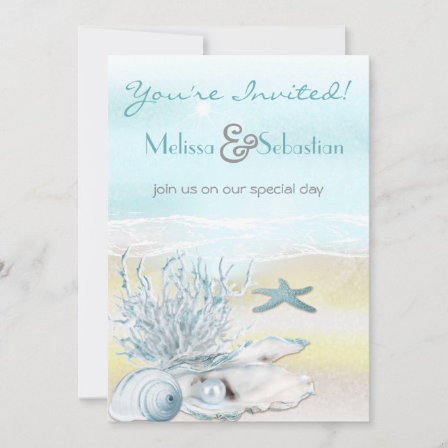 Invitation Dream Shore Beach Blue Wedding (Devant)