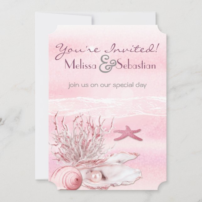 Invitation Dream Shore Beach Carnation mariage rose Invitatio (Devant)