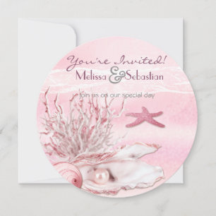 Invitation Dream Shore Beach Carnation mariage rose Invitatio
