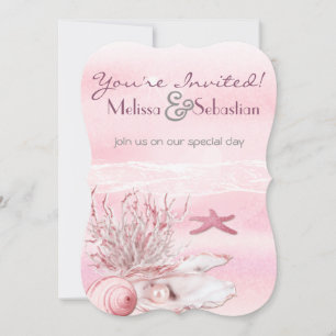 Invitation Dream Shore Beach Carnation mariage rose Invitatio