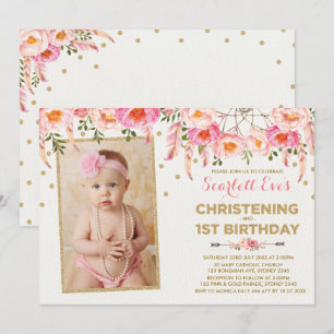 Invitation Dreamcatcher en or rose Christening 1er anniversai