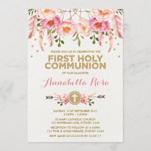 Invitation Dreamcatcher Holy Communion Chic Rose or Floral