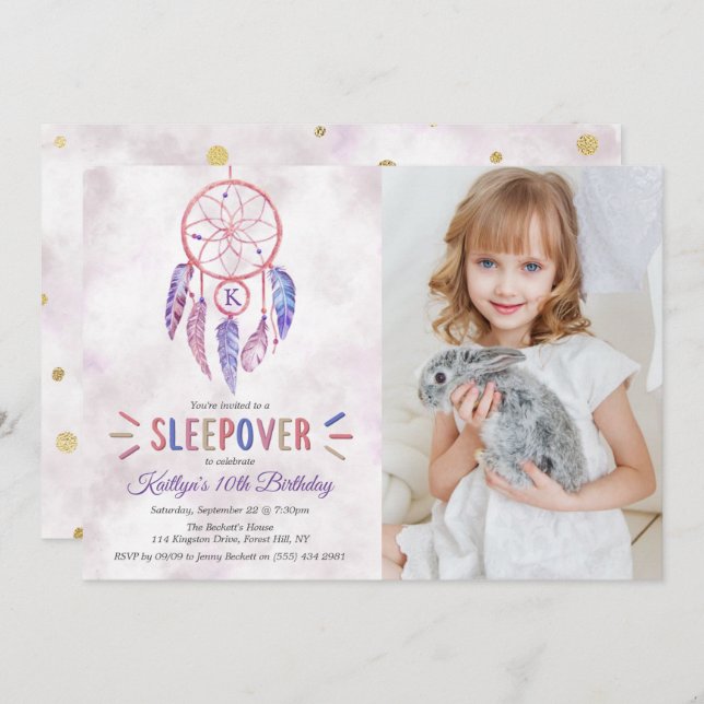 Invitation Dreamcatcher Sleepover N'importe quel âge Annivers (Devant / Derrière)